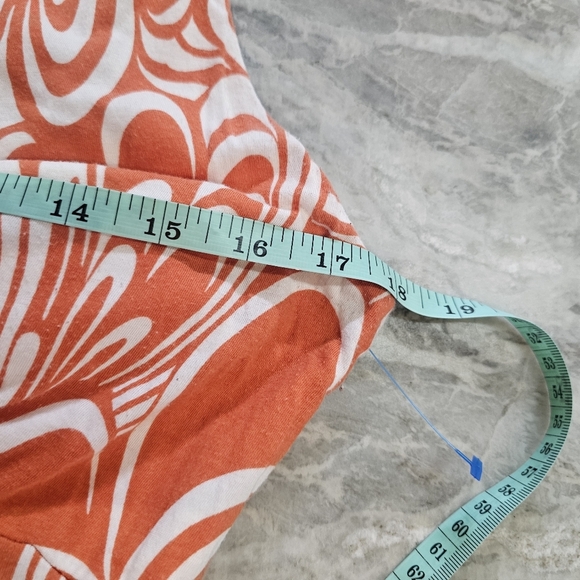 ELLE Orange White Print Sleeveless Dress Large Crochet Racerback - Picture 9 of 10